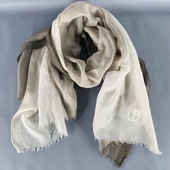 GIORGIO ARMANI Beige Taupe Ombre Wool Blend Scarf - Picture 1 of 5